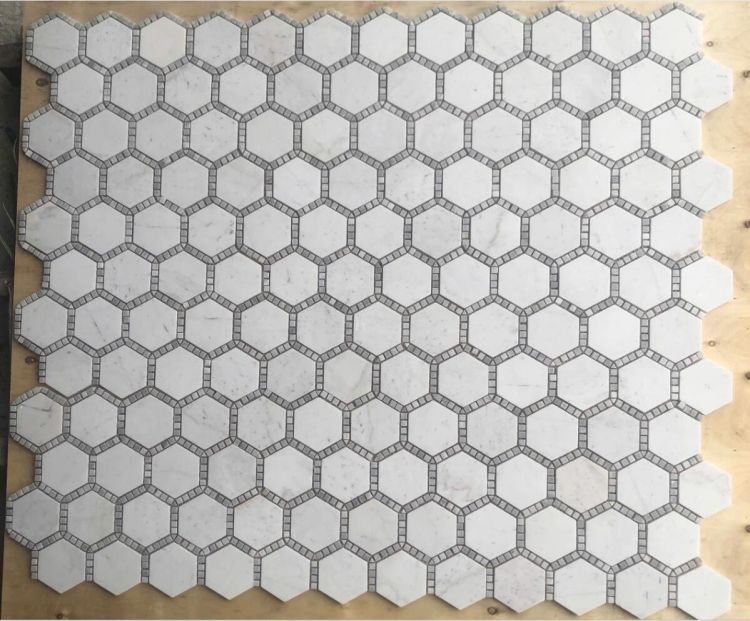 Hexagon Deco Milky White Honed 10.75 x 12.5